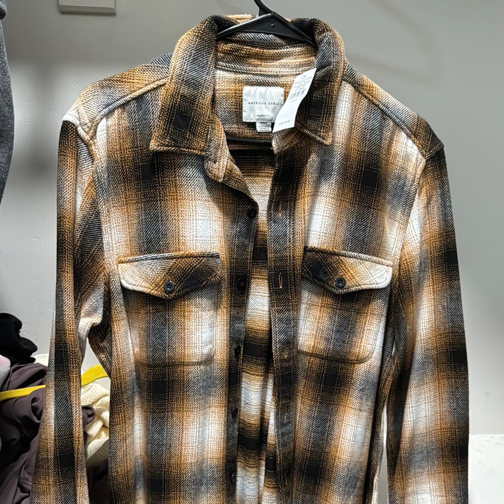 Men's Plaid Shirt in Black and Brown